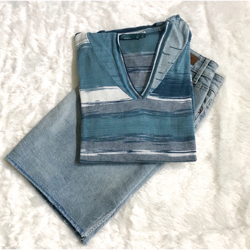 Prana V-Neck Hooded Long Sleeve Striped Top S - Picture 6 of 6